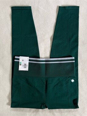 Penn Tennis High-Waist Forest Green Leggings with Striped Waistband